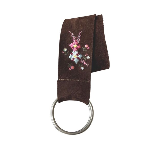 Women\'s Waist Hip Belt Brown Suede Leather Embroidered Floral Bohemian Hippie main image 5